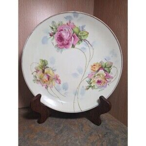 Vintage JonRoth Studios Hand Painted Roses & Gold Barley Plate Signed Fiedles